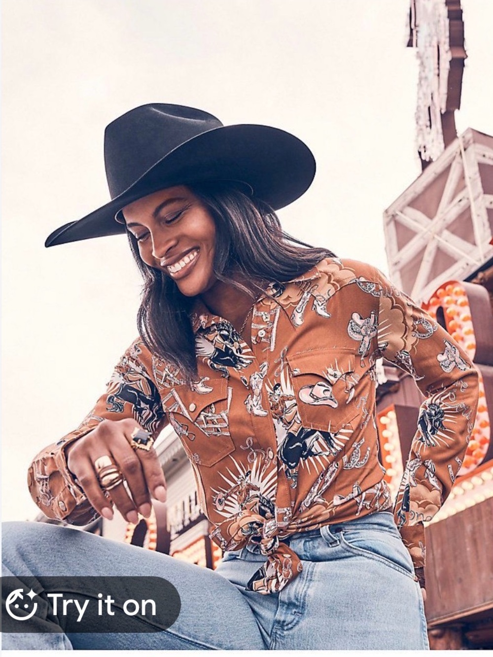 Wrangler Rust Western Print Button-Down Shirt fall rodeo Lainey Wilson long live